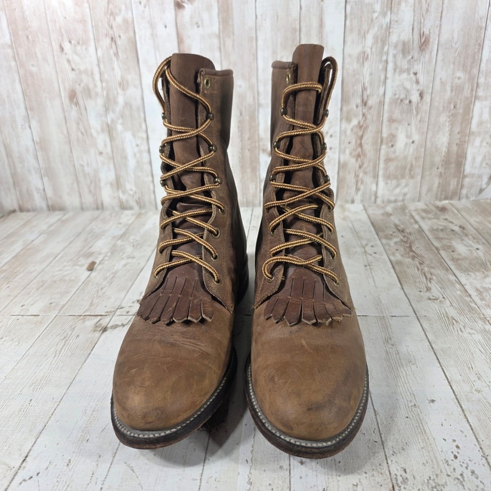 Justin L0575 Womens Brown Leather Lace Up Kiltie Western Boots Made in USA 8.5 B - Picture 2 of 8